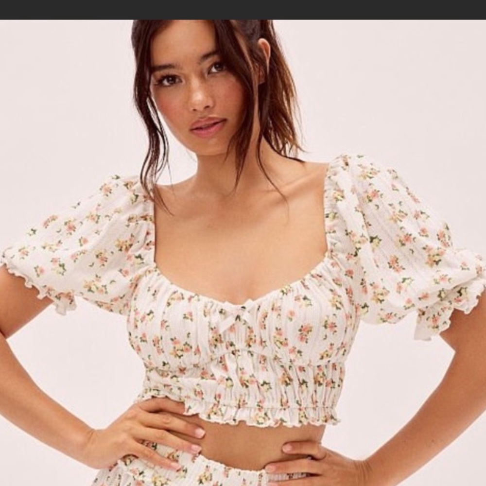 For Love And Lemons Lola Pointelle Crop Top